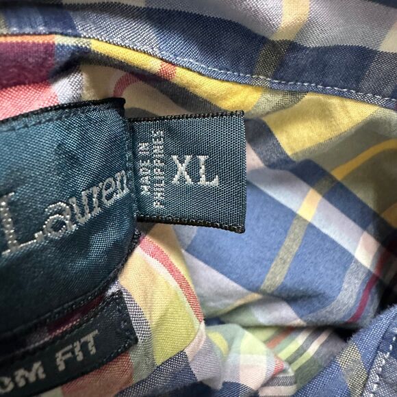 Ralph Lauren Shirt Mens XL Blue‎ Yellow Plaid Long Sleeve Button Up Custom Fit - Picture 4 of 12